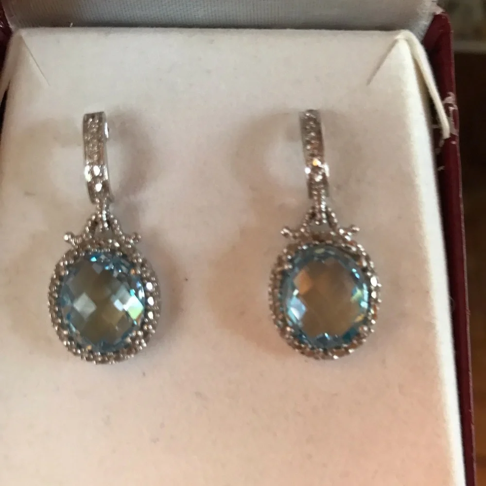 14K WHITE GOLD LARGE AQUAMARINE STONES PIERCED EARRINGS NWT - Picture 7 of 16
